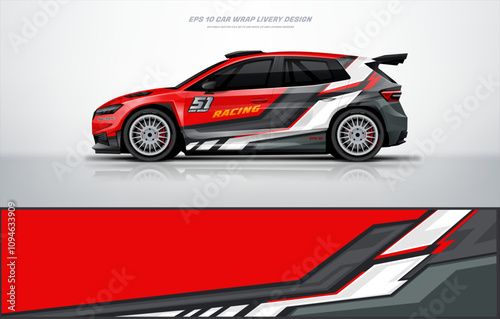 Racing Car branding mockup with racing wrap decal or livery design, Hatchback wrap design	