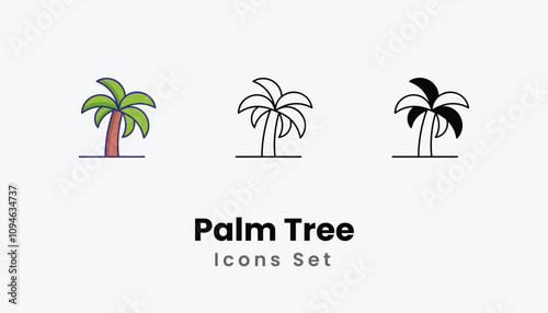 Palm Tree Icons thin line and glyph vector icon stock illustration