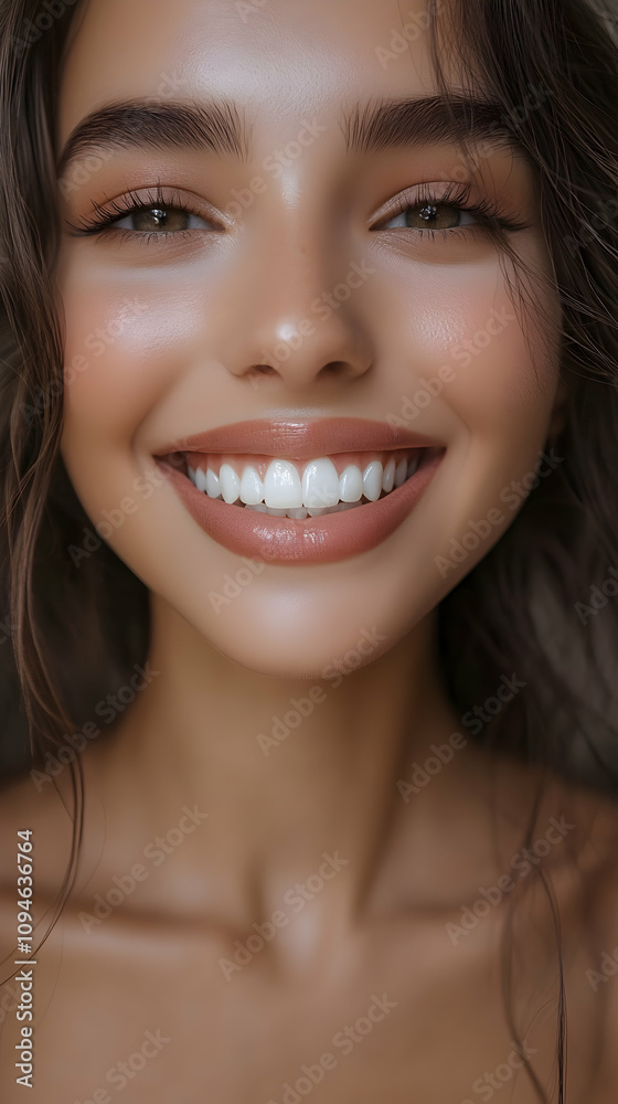 Close-up Portrait of a Woman with a Bright, Healthy Smile and Glowing Skin Close-up Portrait of a Woman with a Bright, Healthy Smile and Glowing Skin