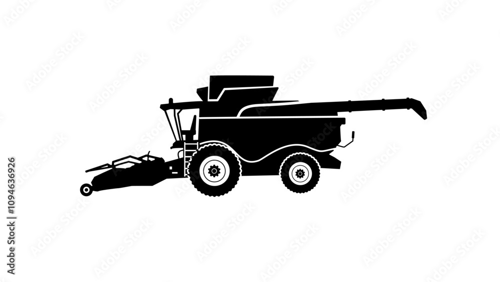 Paddy Harvester Machine, black isolated silhouette Paddy Harvester Machine, black isolated silhouette