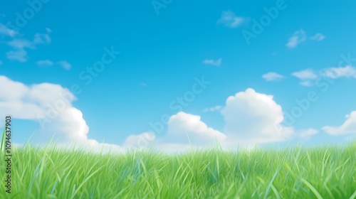 Blue sky white cloud green grass landscape illustration poster background