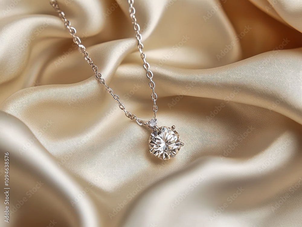 Fototapeta premium Elegant diamond necklace resting on luxurious silk fabric