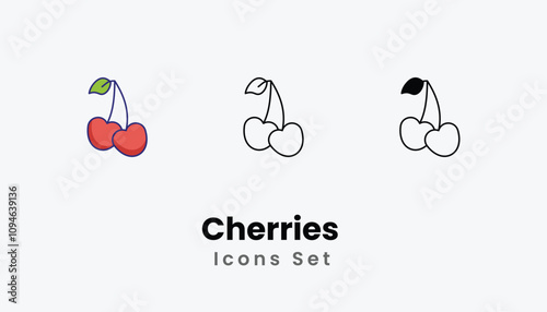 Cherries  Icons thin line and glyph vector icon stock illustration