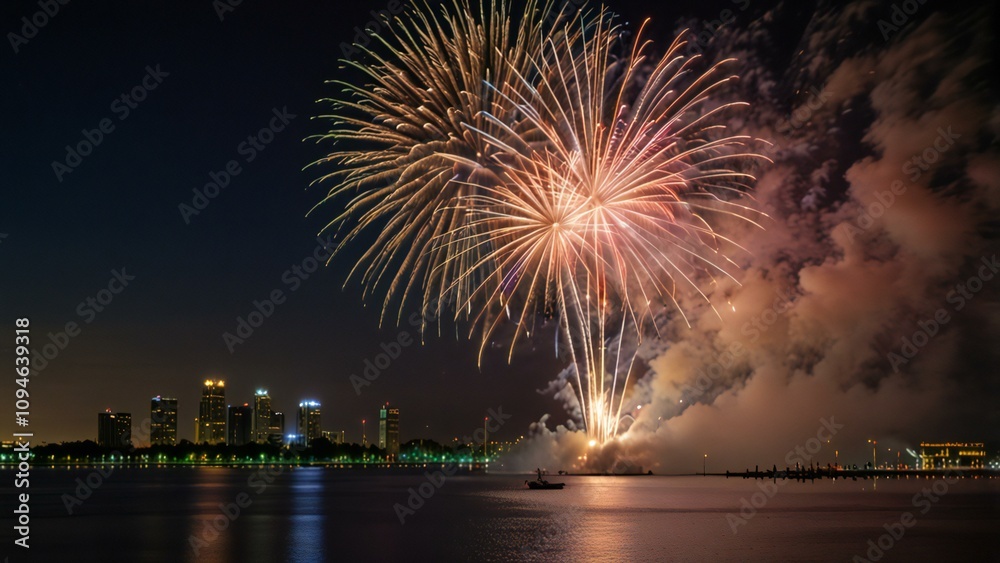 Fototapeta premium fireworks over the river