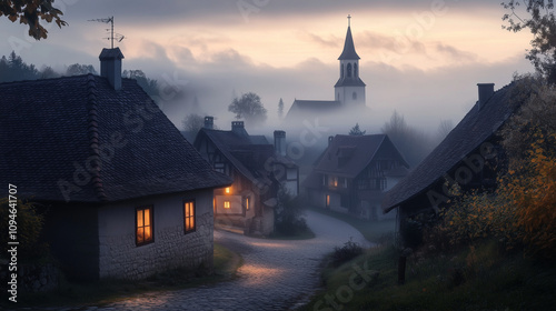 Church Spire Through Morning Mist