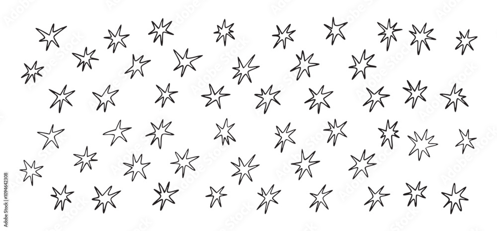 Hand drawn stars shapes with crayon and pencil textures set. Doodle flat star icons Hand drawn stars shapes with crayon and pencil textures set. Doodle flat star icons