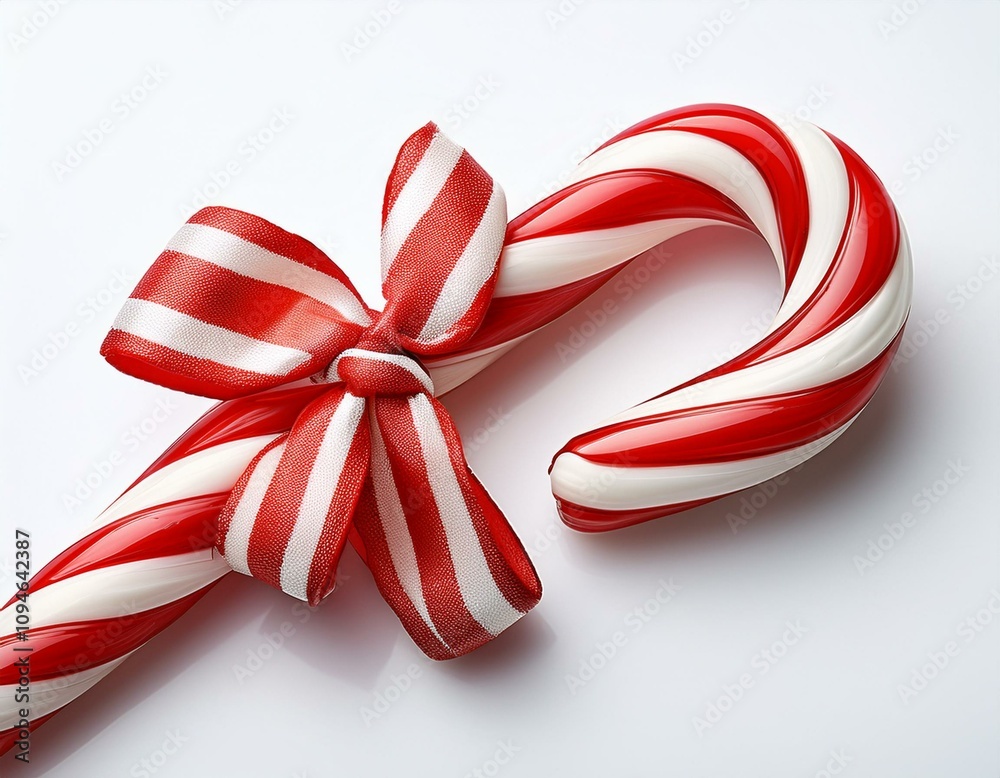 one candy cane with red and white stripes isolated on white background one candy cane with red and white stripes isolated on white background