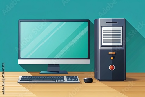 Modern PC Design in Flat Style with Ample Copy Space for Creative Use, Perfect for Technology, Business, and Digital Content Presentations photo