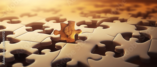 Missing puzzle piece, symbolizing incompleteness, problem-solving, or the search for answers. photo