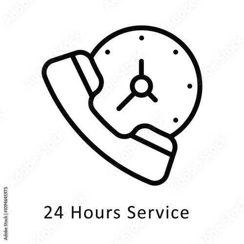 24 Hours Service vector Outline Icon...  .. Eps 10 file