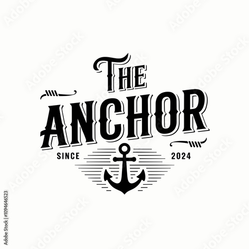 Vintage Retro Anchor Logo, Nautical Marine Ship Boat Logo Design