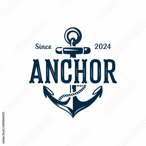 Vintage Retro Anchor Logo, Nautical Marine Ship Boat Logo Design photo