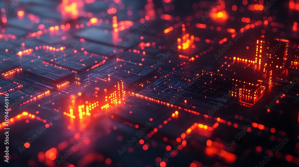 Naklejka premium Modern glowing digital network in a 3d cyber-inspired abstract design