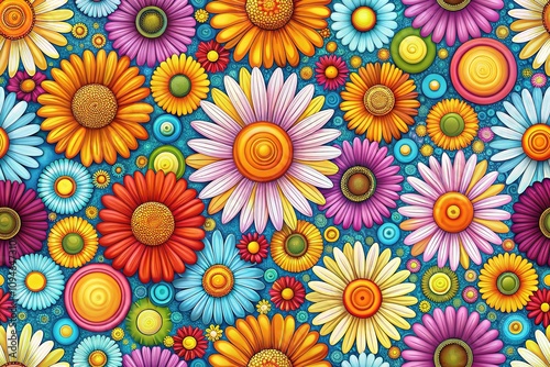 Retro daisy pattern, architectural shots, seamless design.