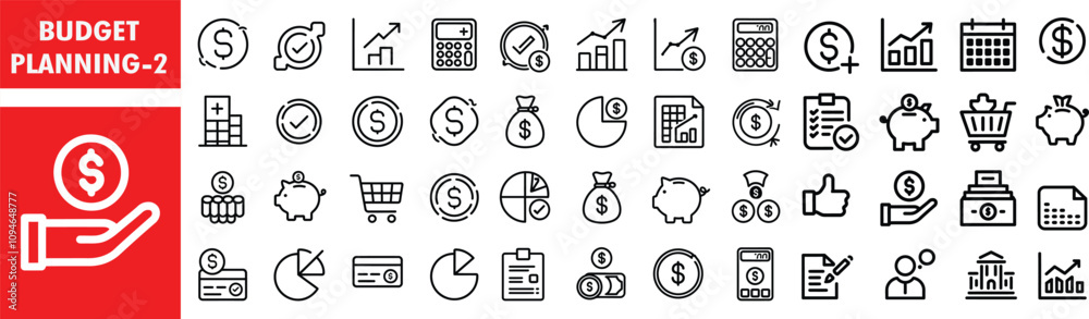 Budget Planning vector minimal line icon set 2 Budget Planning vector minimal line icon set 2