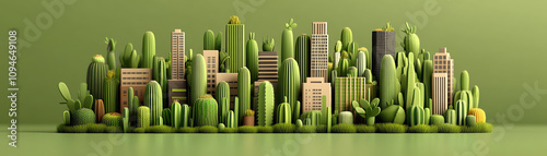 A vibrant urban landscape blends greenery with modern architecture, symbolizing sustainability and eco-friendly living.