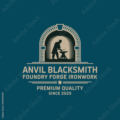 Vintage Retro Rustic Logo Vector Blacksmith, Iron Anvil, Foundry Forge Ironwork.