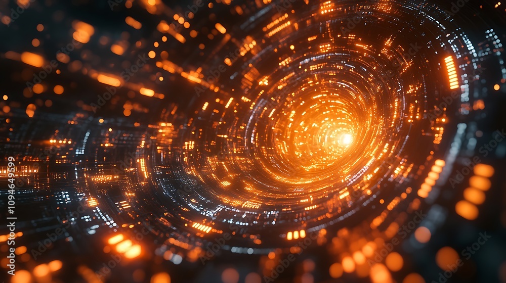 Obraz premium Technological digital network with futuristic glowing nodes and cyber elements