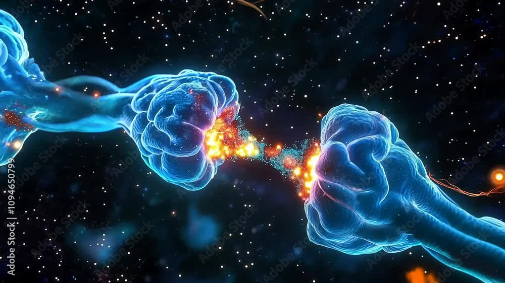 Synaptic gateway: visual depiction of a nerve synapse, complex junction where nerve cells communicate, showcasing vital process of signal transmission essential for nervous system functi