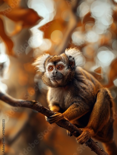 Focused close up of a Common marmoset, Callithrix jacchus, in the wild