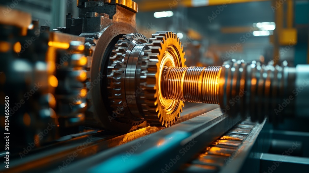 Close-up of Interlocking Gears in a Factory Setting Close-up of Interlocking Gears in a Factory Setting