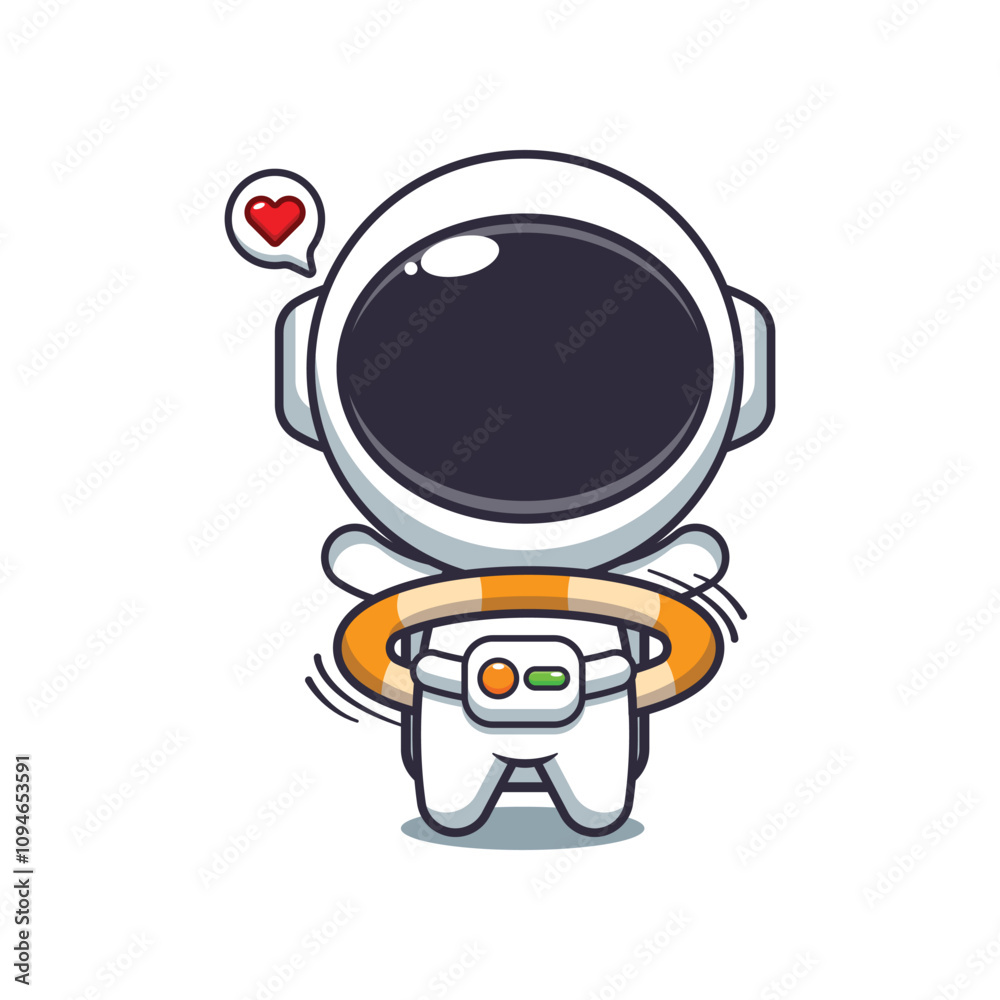 Fototapeta premium Cute astronaut playing hula hoop cartoon vector illustration