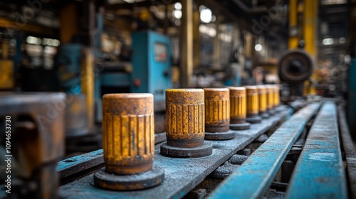 A Close-Up of a Conveyor Belt Carrying Cylindrical Objects in a Factory Setting