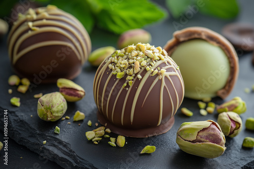 Wallpaper Mural pistachio truffle with green filling and chocolate shell Torontodigital.ca