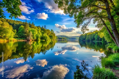 Serene Landscape of Rauhe See 2 with Tranquil Waters and Lush Surroundings, Perfectly Framed for Copy Space, Inviting Nature Enthusiasts to Explore the Beauty of This Scenic Area