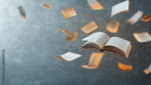 Dynamic book flight conceptual art abstract background creative environment aerial view imagination and knowledge