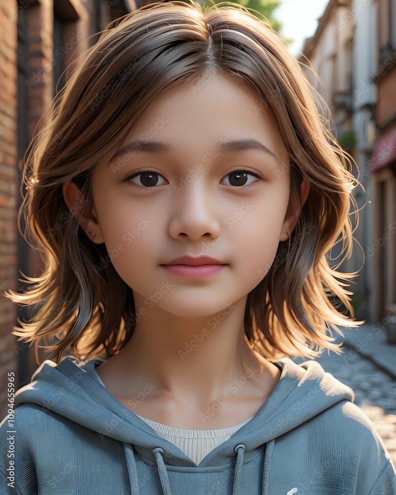 Obraz premium portrait of a beautiful little girl smiling naturally, cartoon style