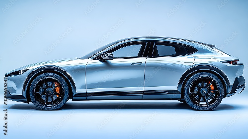 Obraz premium Side view of modern gray sports car in studio setting