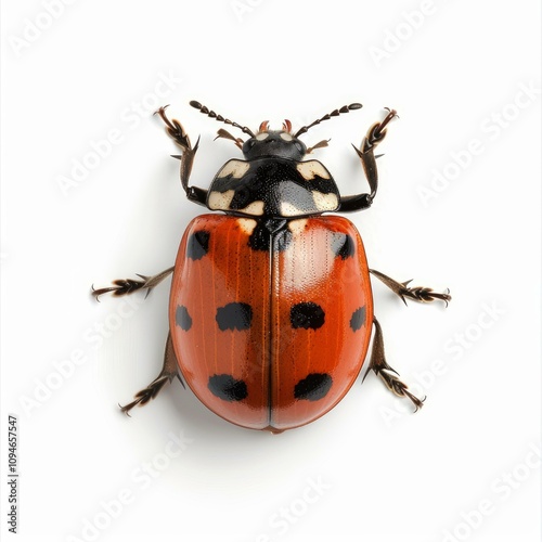 Harlequin ladybug, also called asian lady beetle, standing still seen from above on white background photo