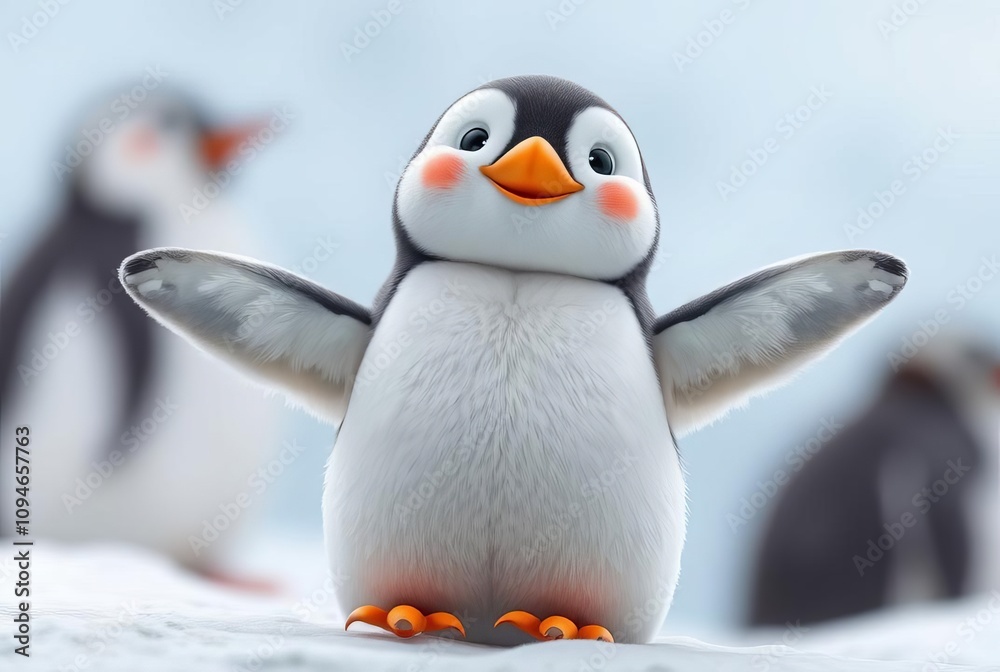 Fototapeta premium Happy Penguin A small penguin with open arms
