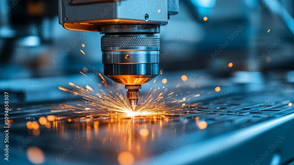 Close-up of a CNC Machine Drilling Metal with Sparks Flying Close-up of a CNC Machine Drilling Metal with Sparks Flying