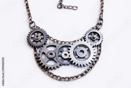 Metal Steampunk Necklace with Gears and Chain A necklace featuri photo