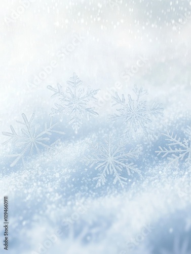 Delicate snowflakes on a gradient white-to-blue background with a frosty texture