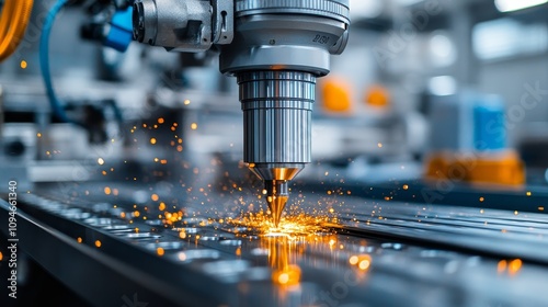 Industrial Robot Drilling Metal with Sparks Flying