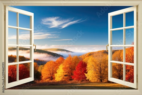 autumn landscape with window