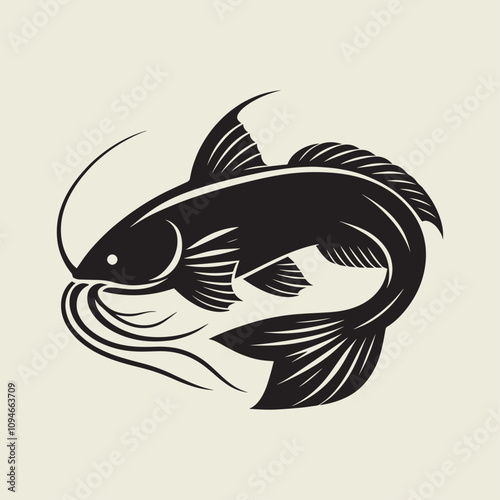 A fish head and a fish in the middle of a forest. A poster that says fish set on it.