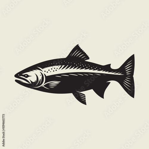 A fish head and a fish in the middle of a forest. A poster that says fish set on it.