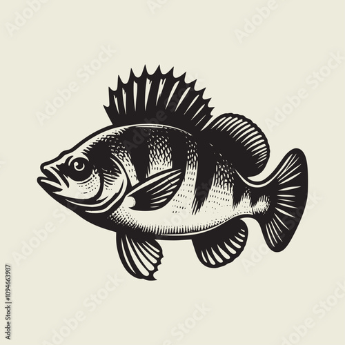 A fish head and a fish in the middle of a forest. A poster that says fish set on it.