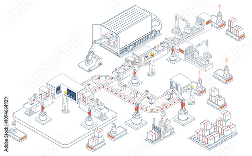 Automated Warehouse Robots and Smart Warehouse Technology concept with Agv robots, Warehouse Automation System and Automated inventory control platforms. Vector illustration EPS 10