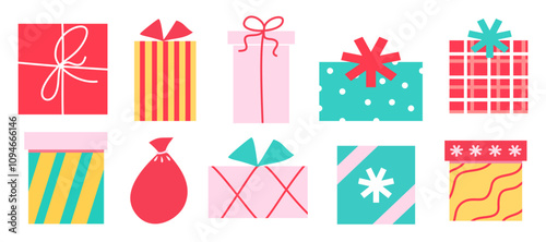 Gift box icon. Colorful presents for holiday celebration and special sales offer. birthday celebration, special give away pack Isolated birthday or anniversary box with wrapping paper and ribbon bow.