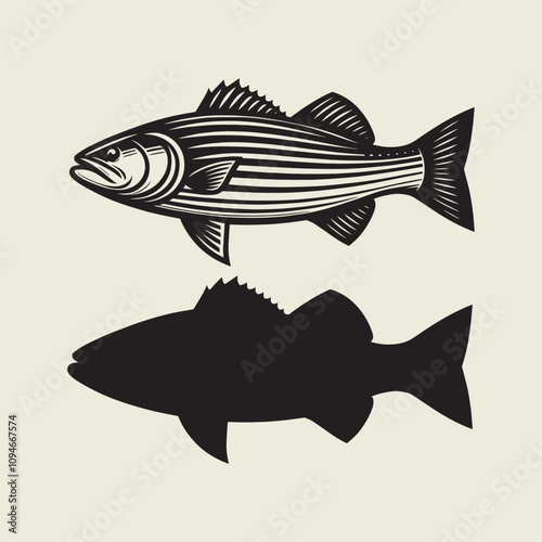 A fish head and a fish in the middle of a forest. A poster that says fish set on it.