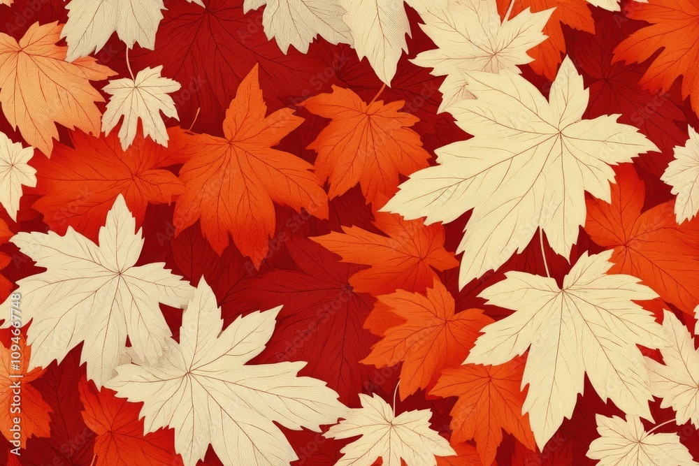 Autumnal background showing colorful maple leaves creating seasonal pattern Autumnal background showing colorful maple leaves creating seasonal pattern