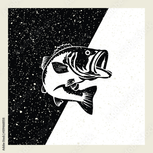 A fish head and a fish in the middle of a forest. A poster that says fish set on it.