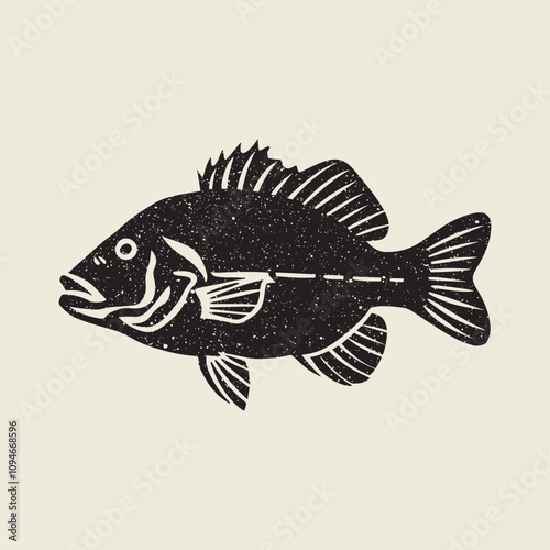 A fish head and a fish in the middle of a forest. A poster that says fish set on it.