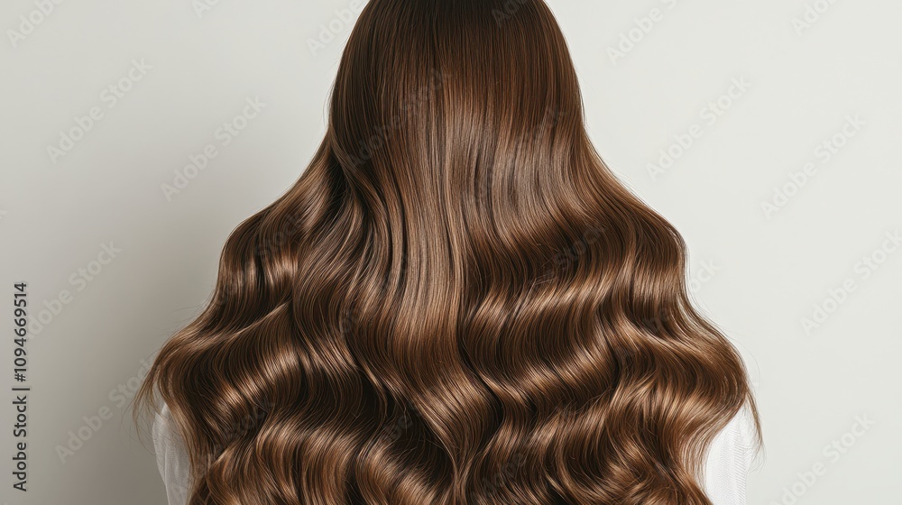 Fototapeta premium Beautiful model girl with Brown hair strand,silky healthy chestnut wavy hair strand isolated on white background,hair wavy ribbon, with smooth texture,vibrant shine,brunette hairpiece, hairy ribbon.