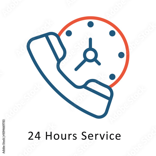 24 Hours Service vector Two Colors Cricle Outline Icon.  .. Eps 10 file